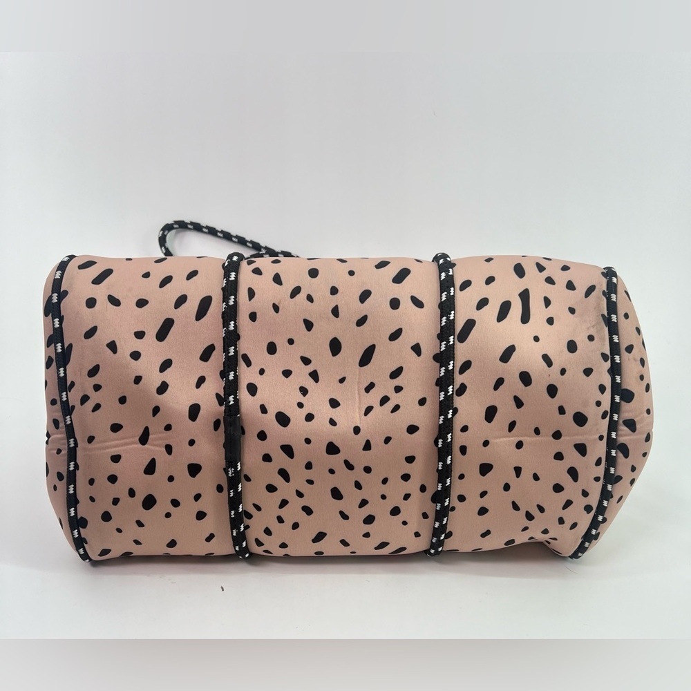 Large Neoprene Tote Bag and Wristlet Spring Fawn Blush Dots Pink Navy Stripes - Picture 7 of 15